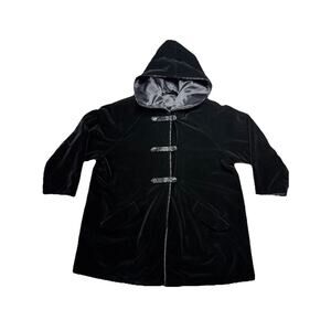 Vintage Union Made Black Velvet Hooded Opera Swing Coat Reversible To Satin XL